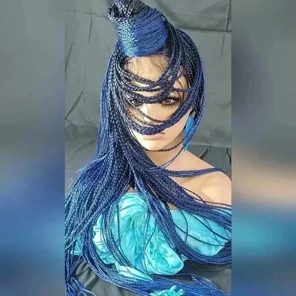Blue Braided wig 100% handmade, ombre wig, NWT exotic colors absolutely gorgeous - Picture 10 of 15